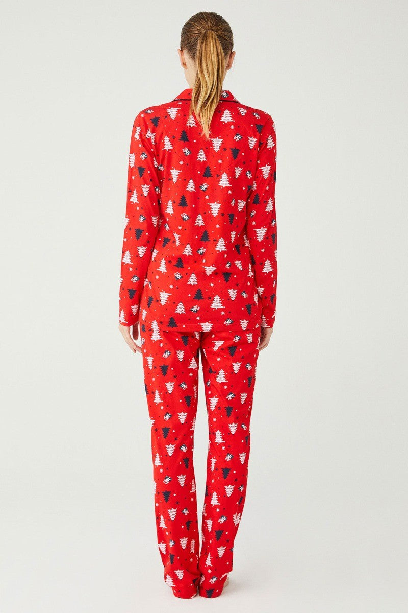 Women's Patterned Red Pyjama - Red