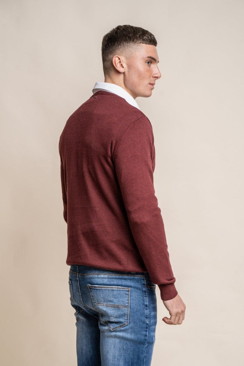 Men's Cotton Slim Fit Crewneck Jumper - Wine