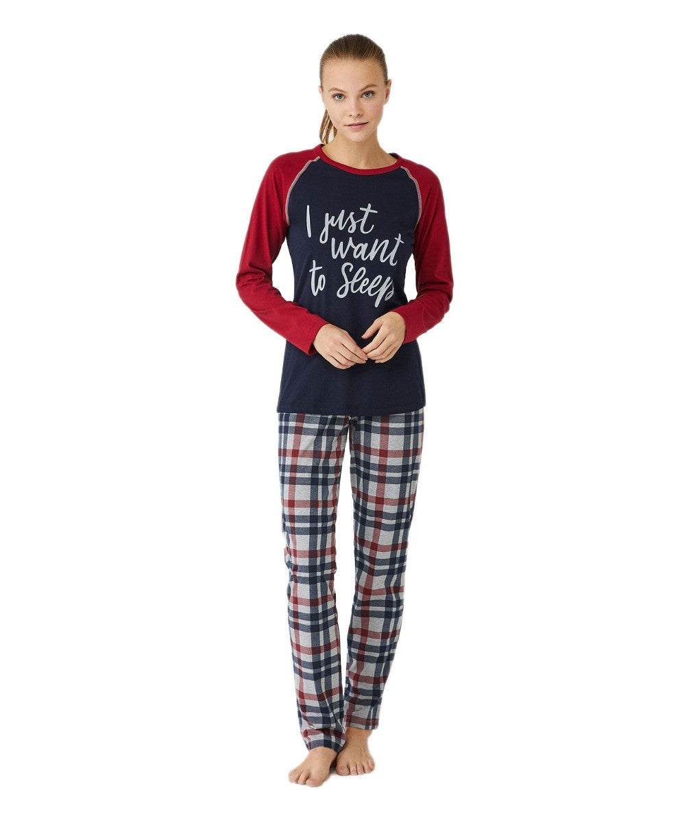 Women's Comfortable Navy & Burgundy Pyjama - Burgundy - Navy Blue