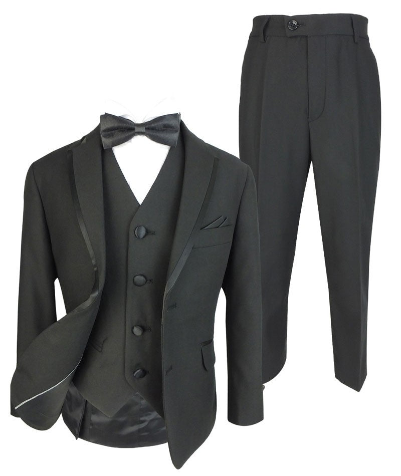 Boys Slim Fit Piping Tuxedo Dinner Suit - Black