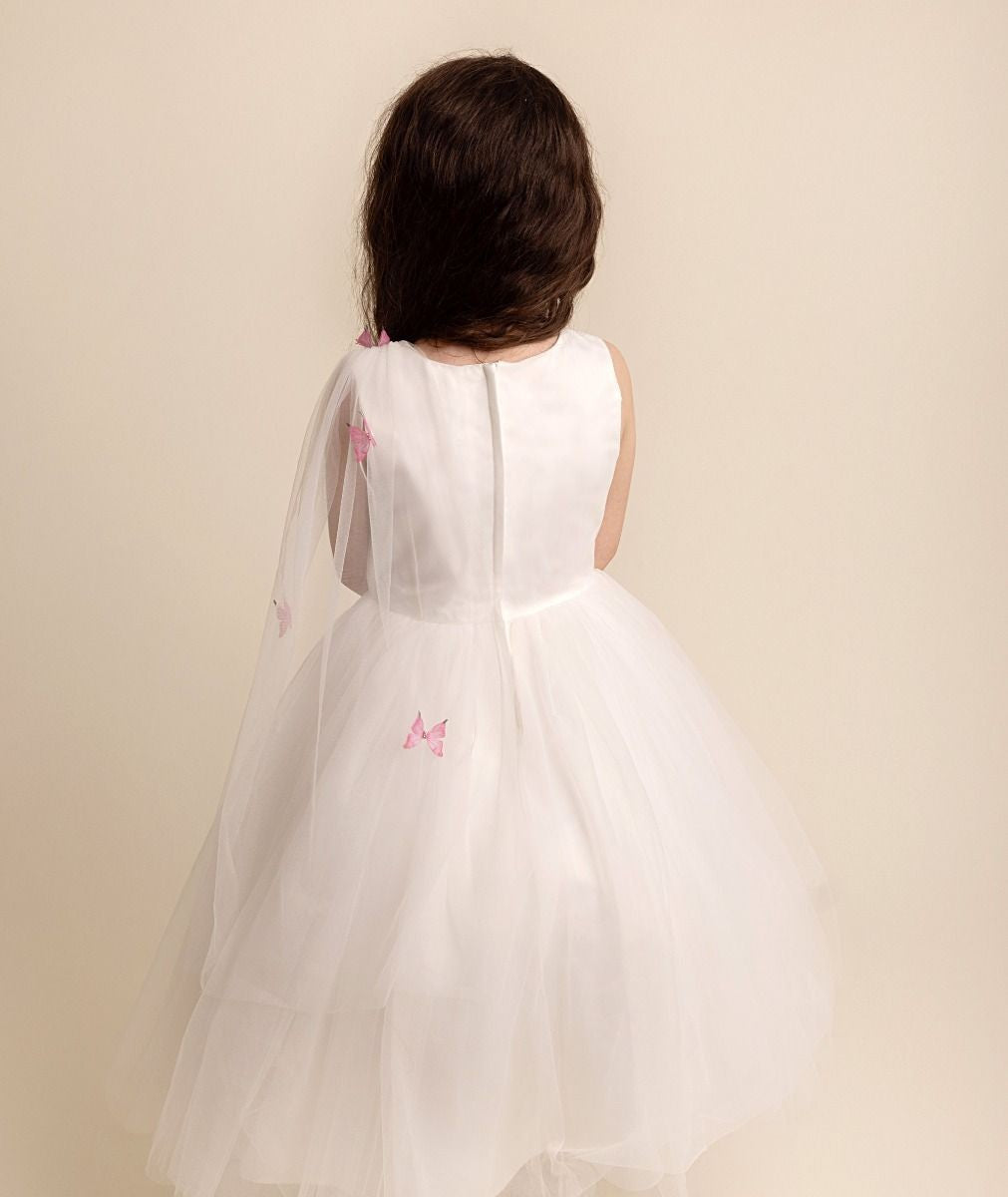 Girls Tulle Dress with Butterfly Appliques - PARIS - Pink