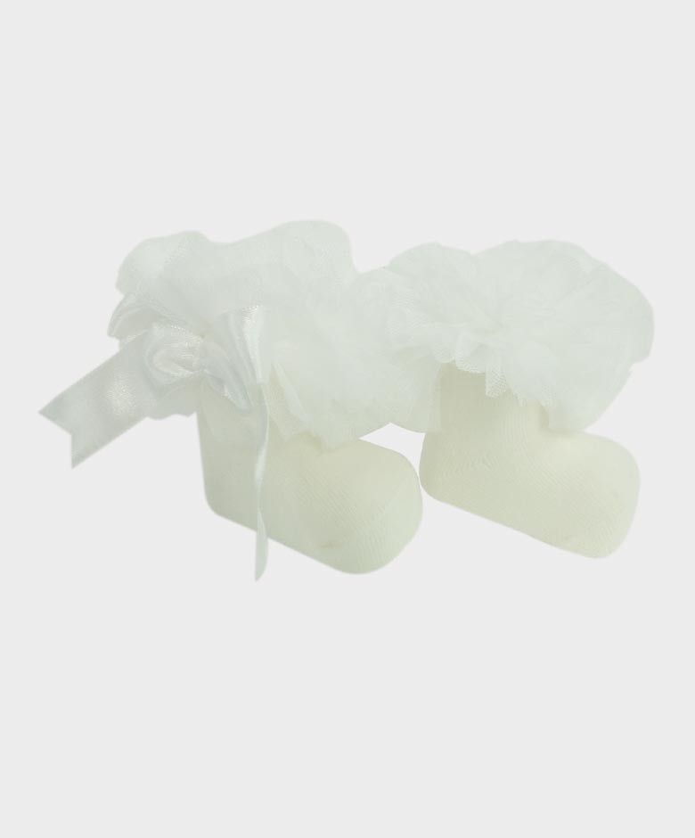 Baby Girls Ruffle Bow Frilly Ankle Socks - Ivory