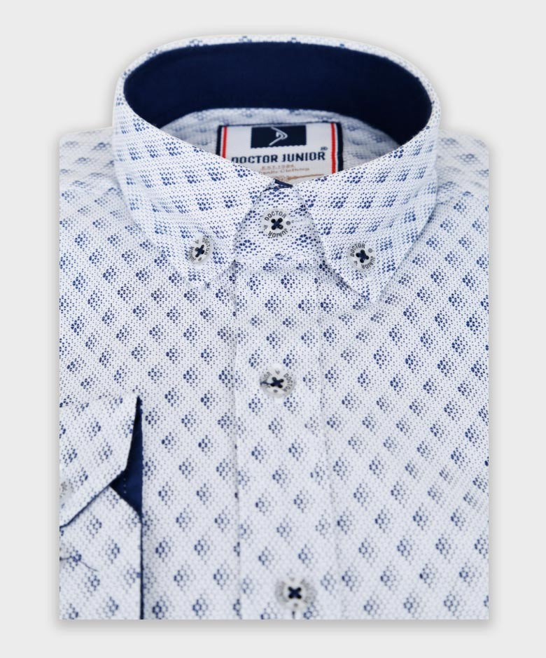 Boys Slim Fit Patterned Fashion Shirt - White - Blue