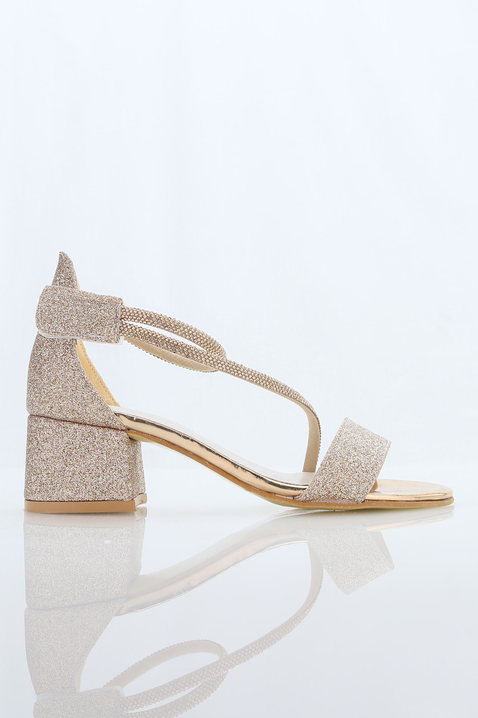 Girls Block Heel Sandals with Rhinestone Crossover Straps - DAZZLE - Gold