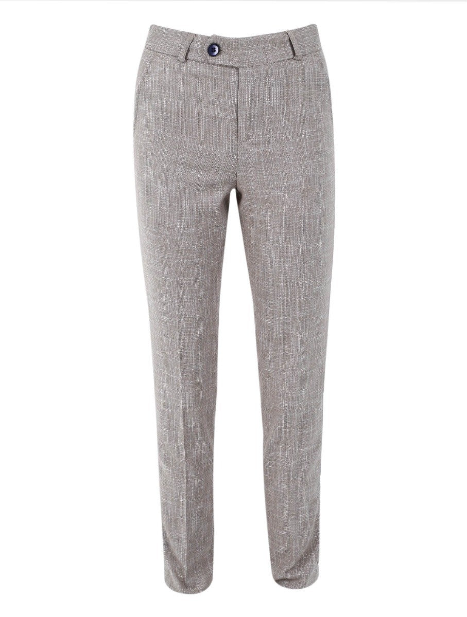 Boys Slim Fit Windowpane Check Suit - Beige