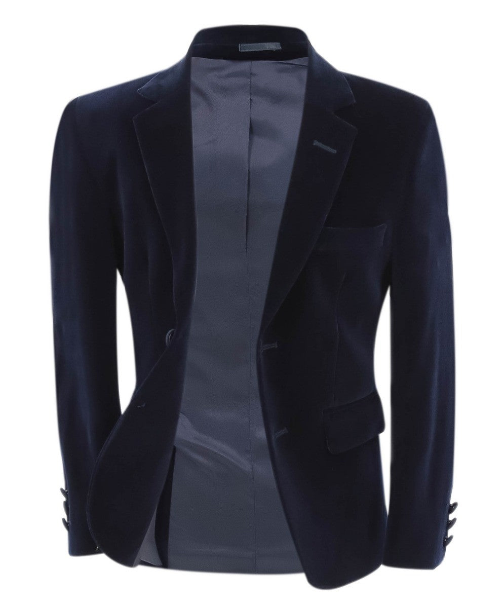 Boys Velvet Slim Fit Formal Blazer - Hackney - Navy Blue