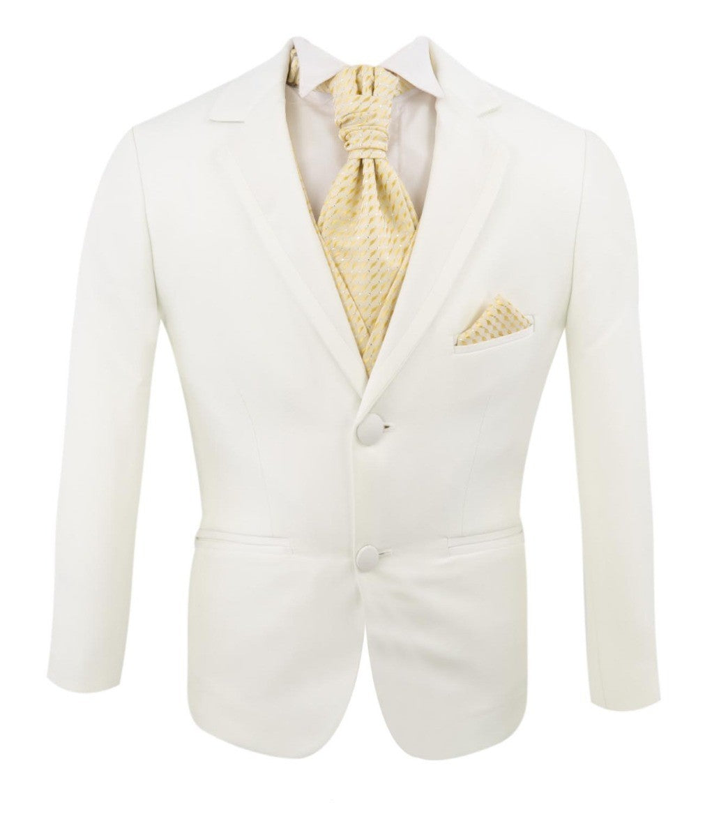 Boys White Suit with Gold Waistcoat and Cravate Set - White and choice of waistcoat