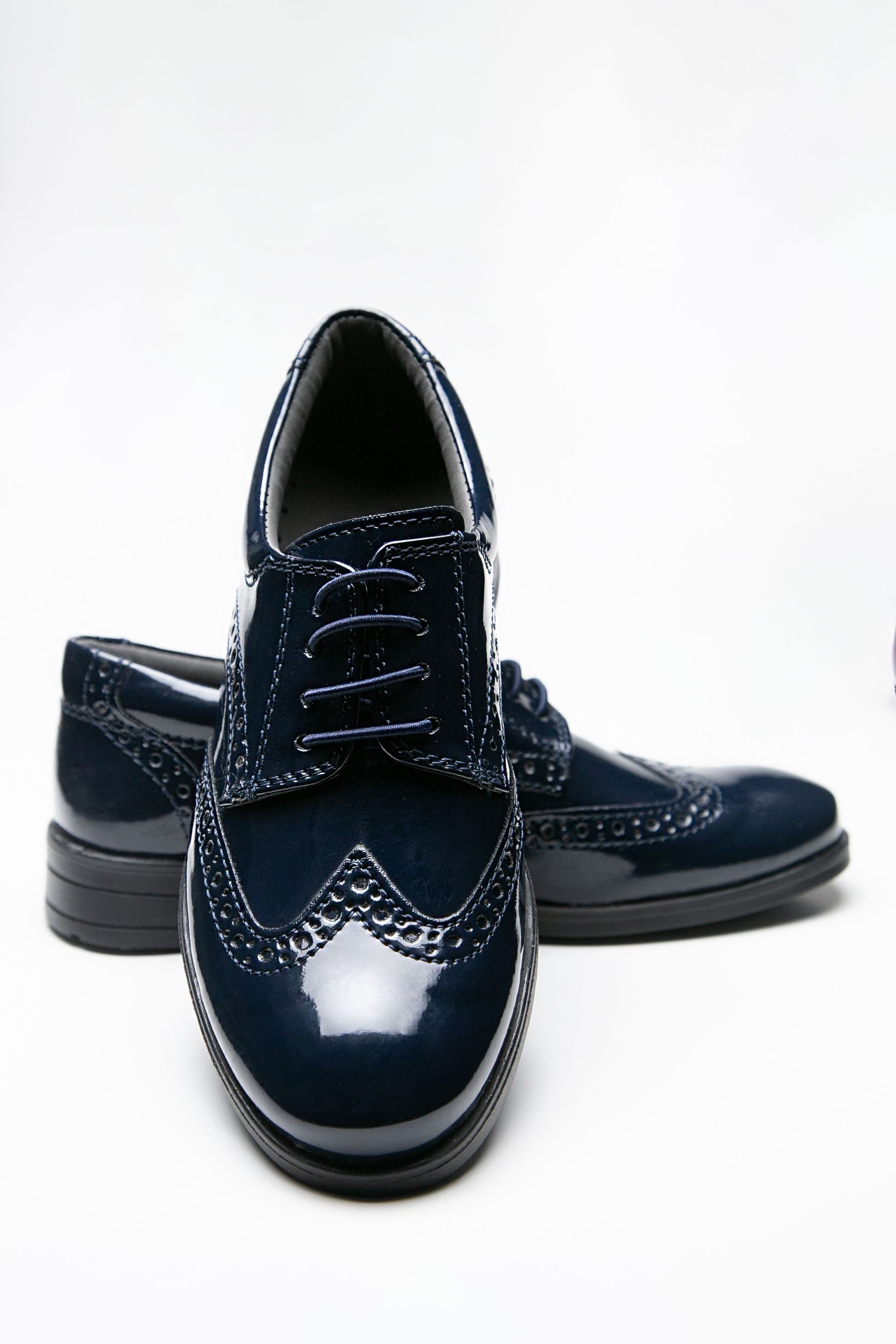 Boys’ Patent Derby Brogue Lace-Up Dress Shoes - Navy Blue