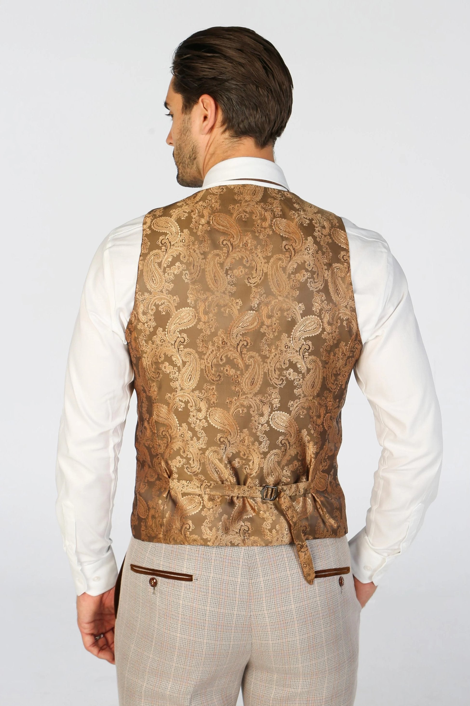 Men’s Tailored Fit Check Waistcoat – LEO - Beige