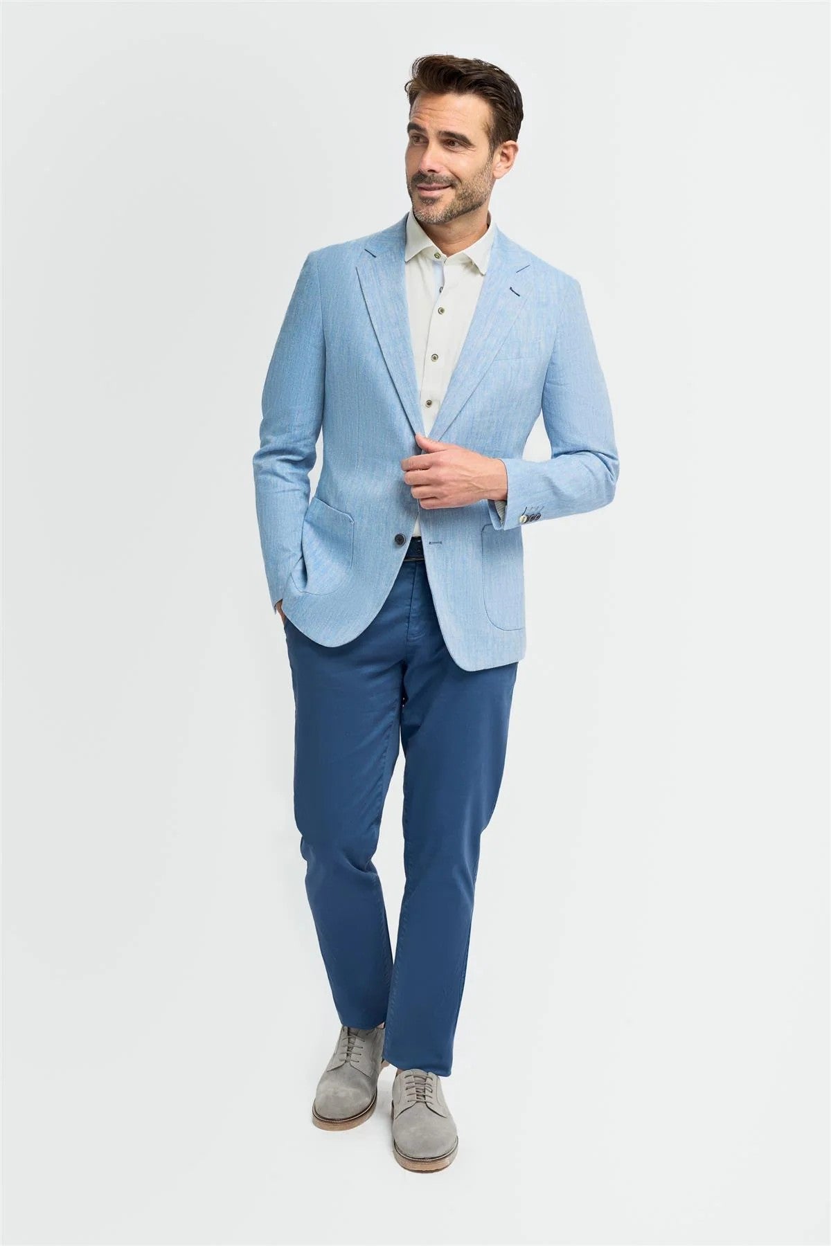 Men’s Linen Herringbone Patch Pocket Blazer - Luigi - Sky Blue