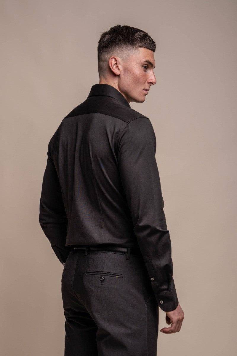 Men's Cotton Slim Fit Long Sleeve Shirt - ASHLEY - Black