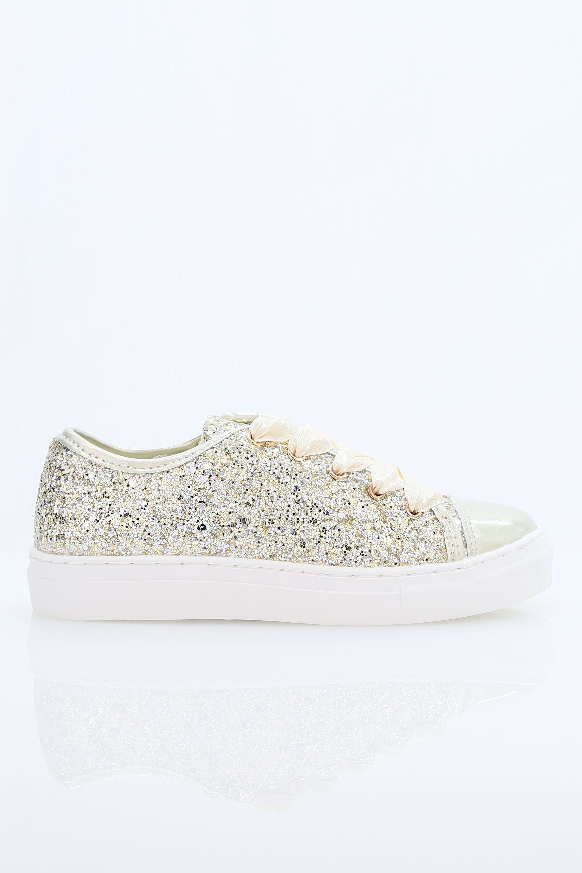 Girls' Glitter Sneakers with Satin Ribbon Laces – TRINITY - Gold