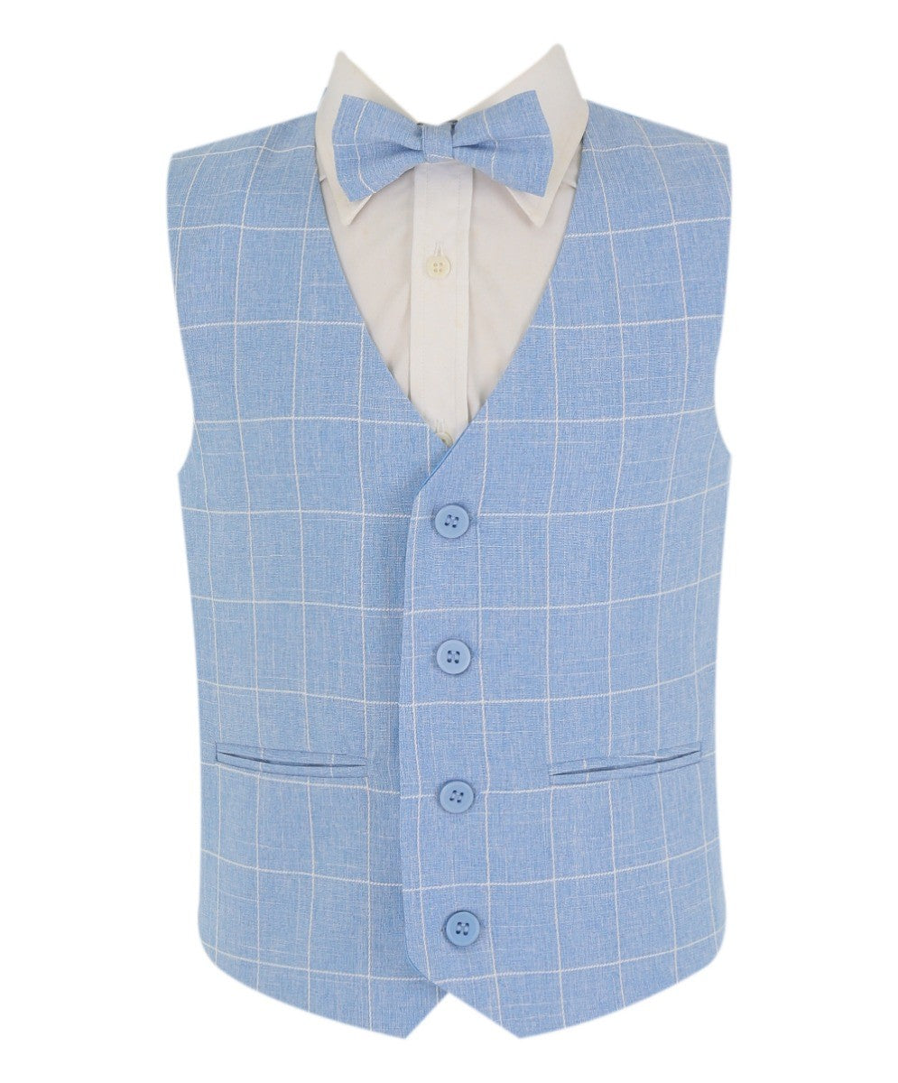 Boys Windowpane Check Blue Waistcoat Set - E-SAM - Blue