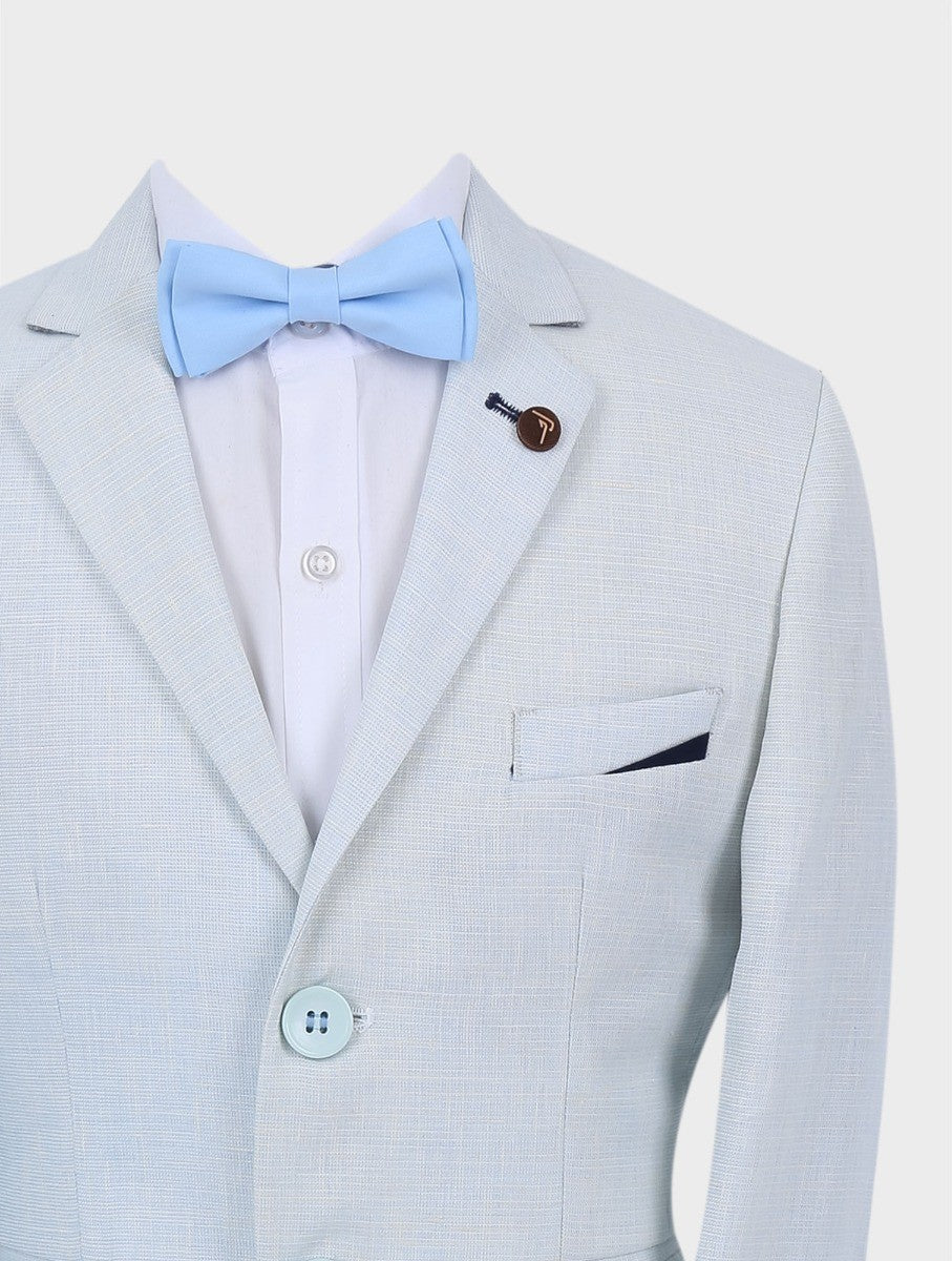 Boys Tailored Fit Linen Ice Blue Blazer - Ice Blue