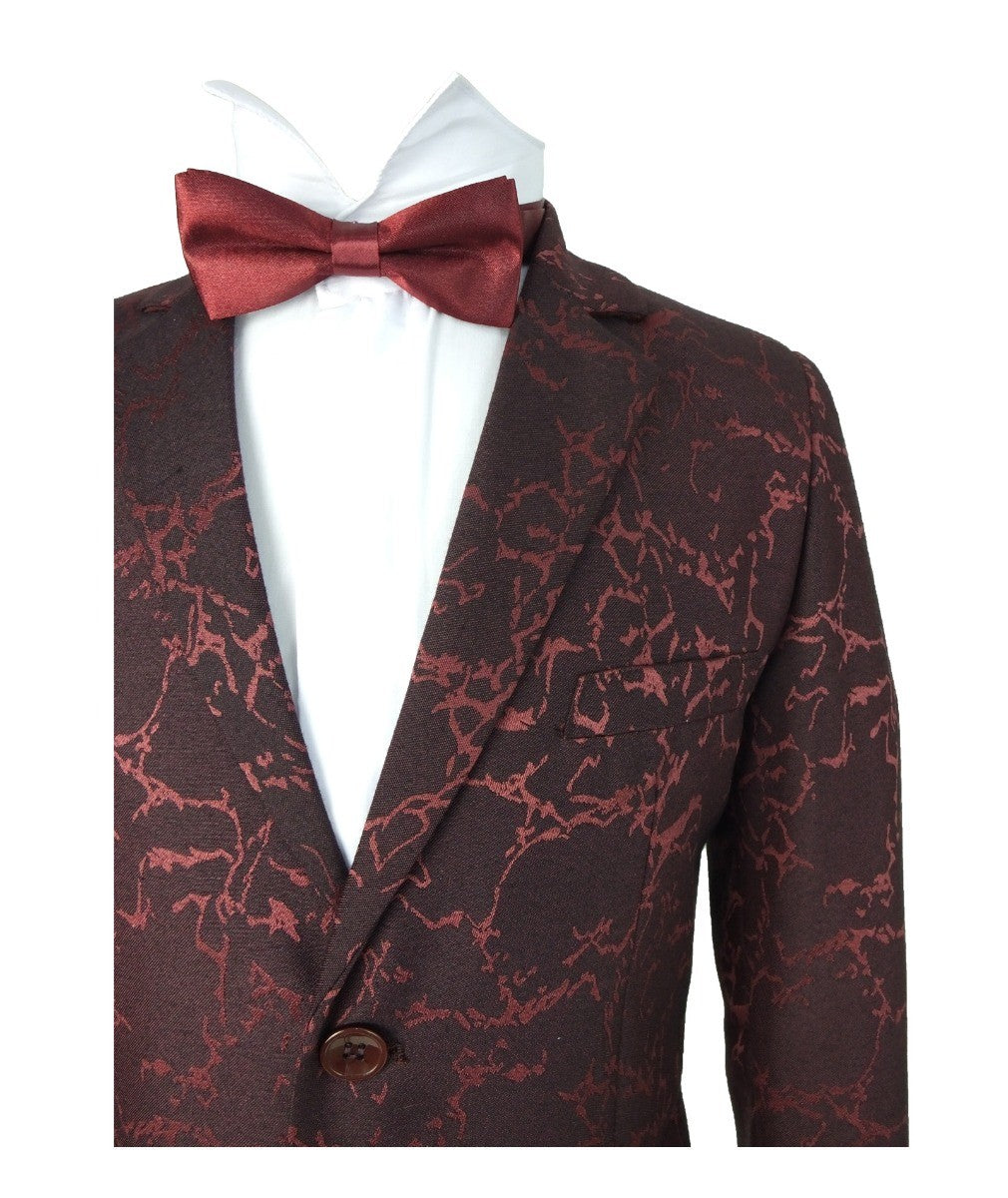 Boys Marble Printed Blazer - Burgundy