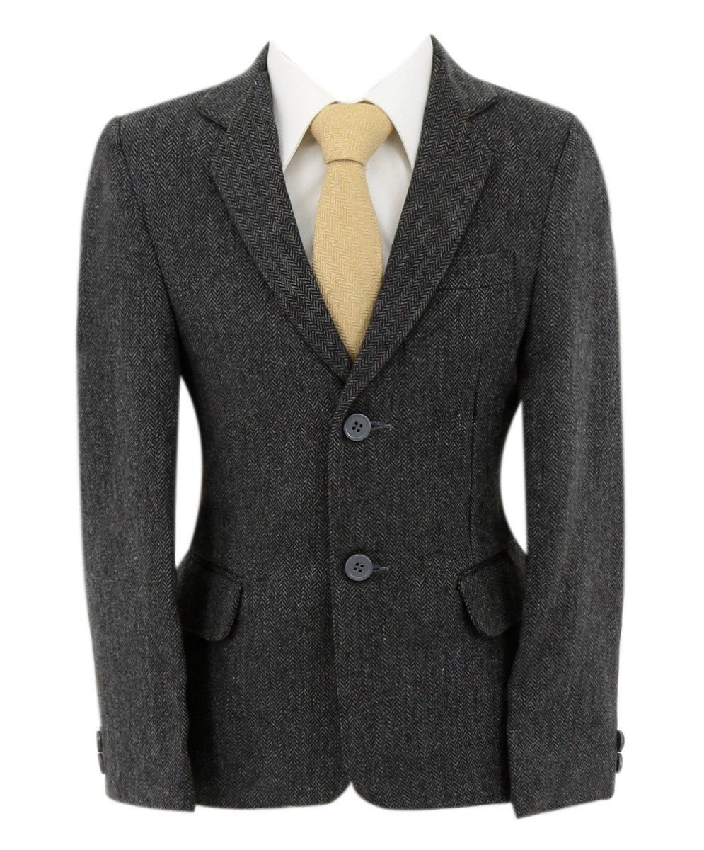 Boys Herringbone Tweed Formal Blazer - Dark Grey