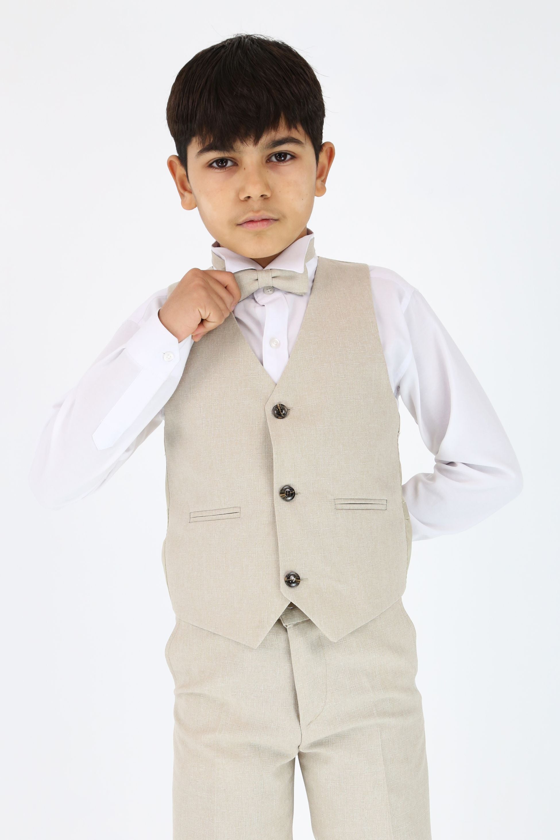 Boys Slim Fit Textured 8-Piece Formal Suit Set - Beige