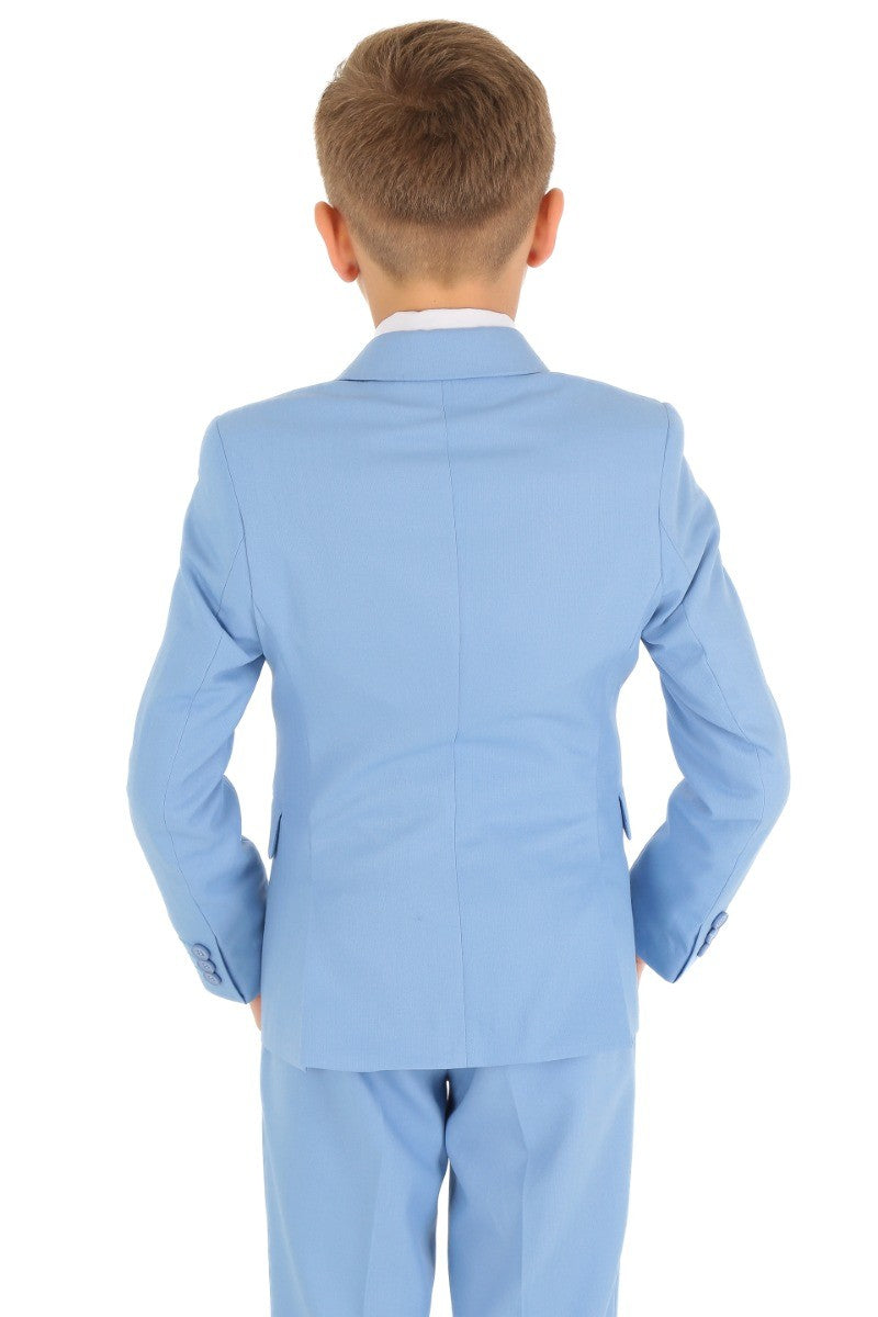 Boys Slim Fit Herringbone 8 Piece Suit Set - KING - Sky Blue