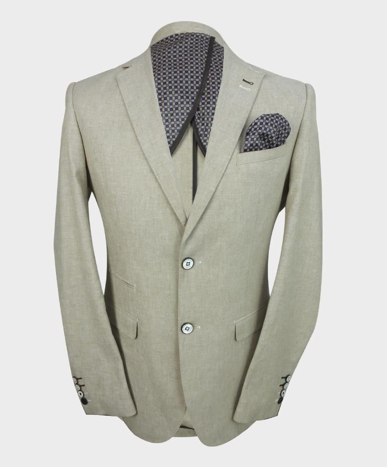 Men's Slim Fit Linen Blazer - ETHAN - Khaki Beige