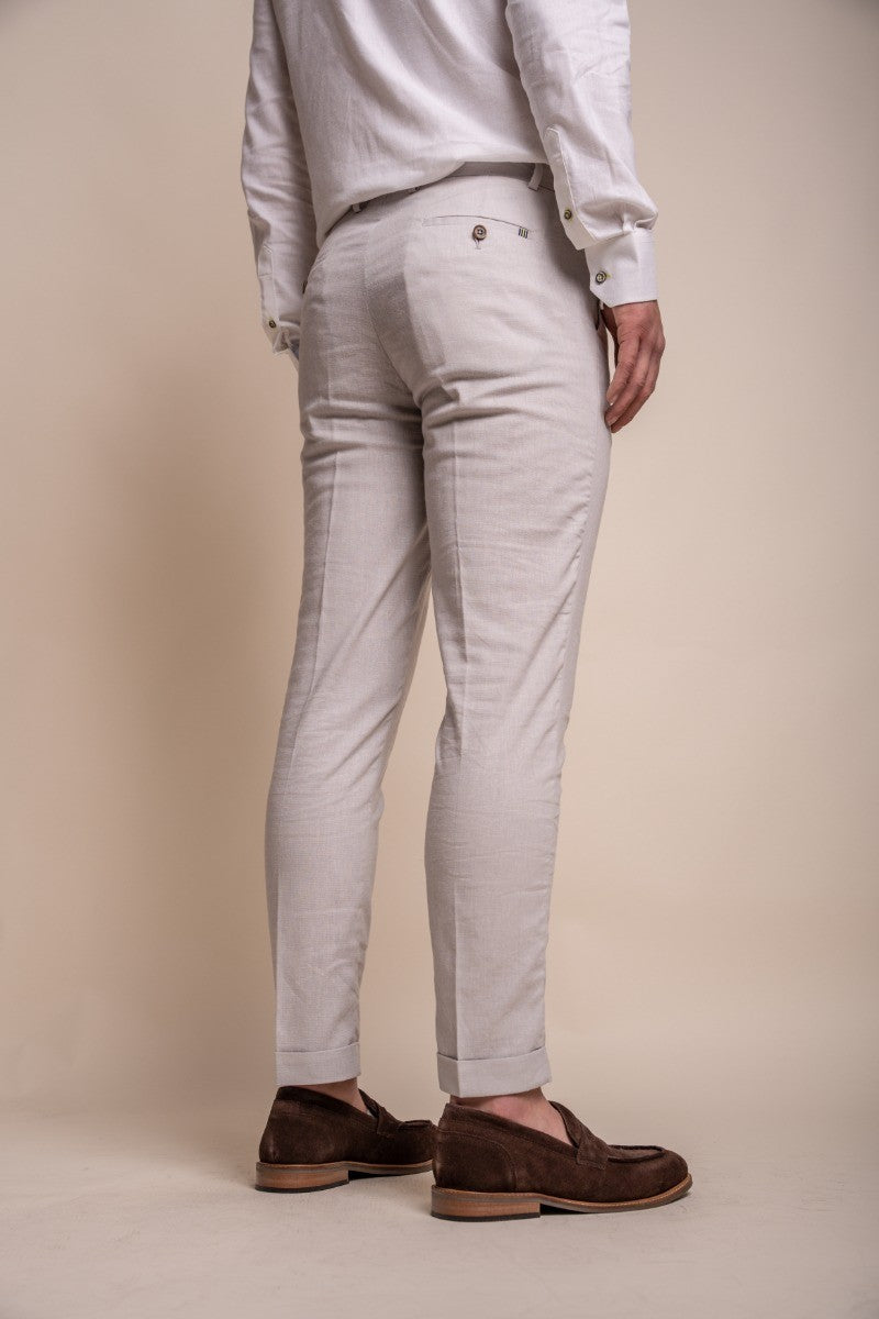 Men's Slim Fit  Linen Trousers  - ALVARI - Stone