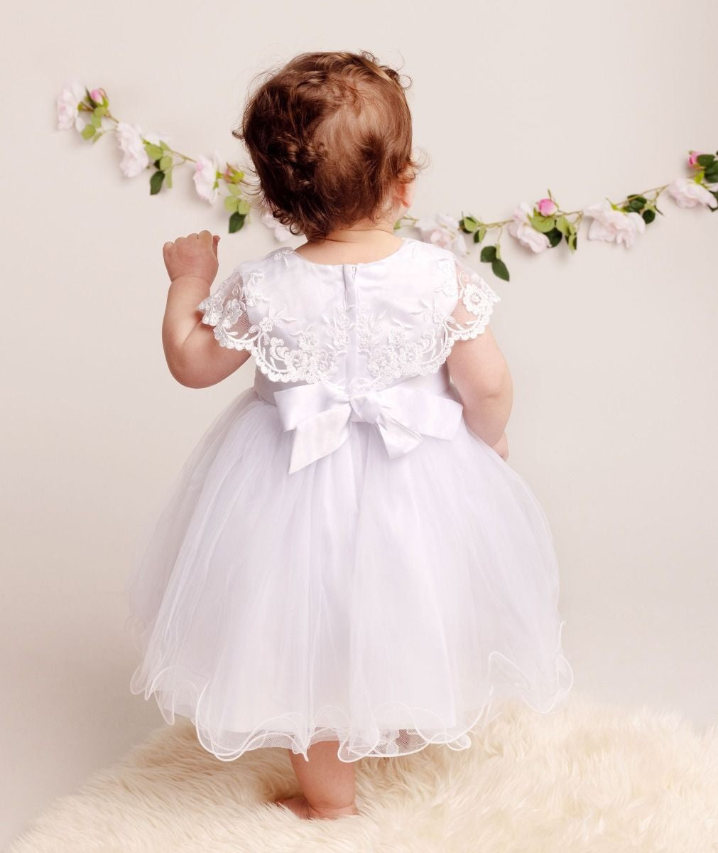 Baby Girls Christening Lace Cape Dress - FAY - White