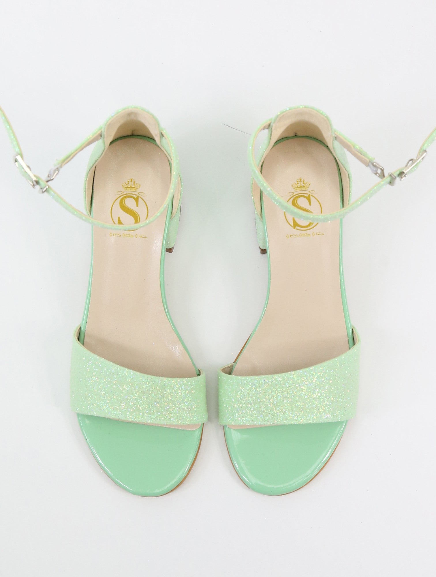 Girls Ankle-Strap Block Heel Sandals - SPARKLE - Green