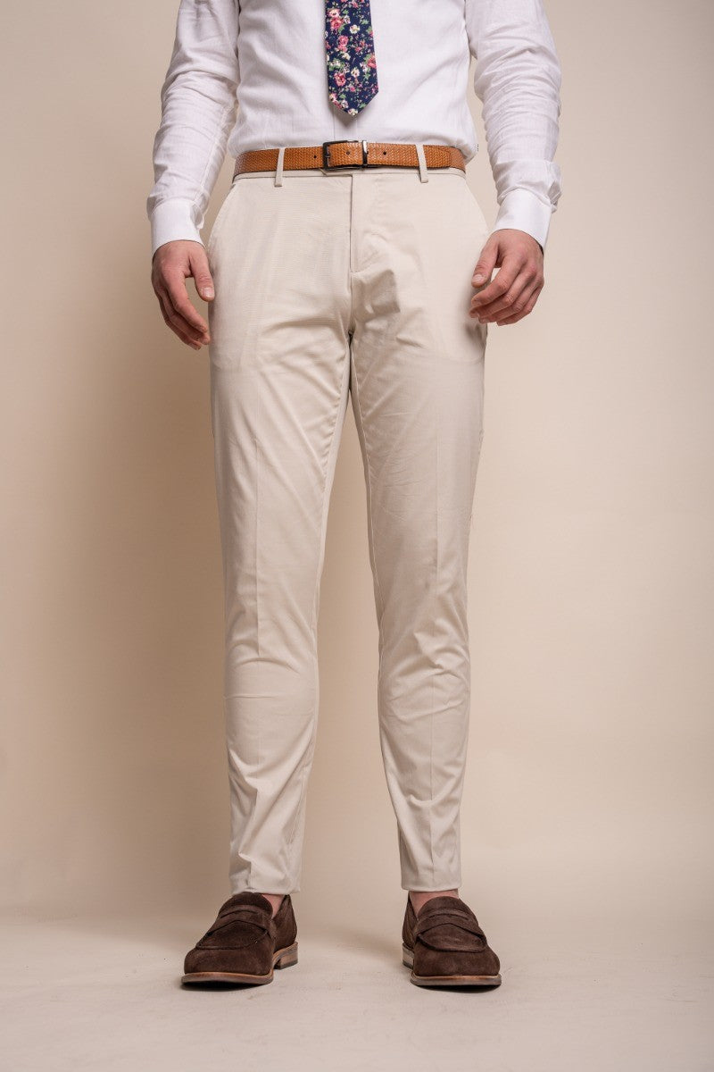 Men's Cotton Slim Fit Formal Trousers  - MARIO - Beige Fawn