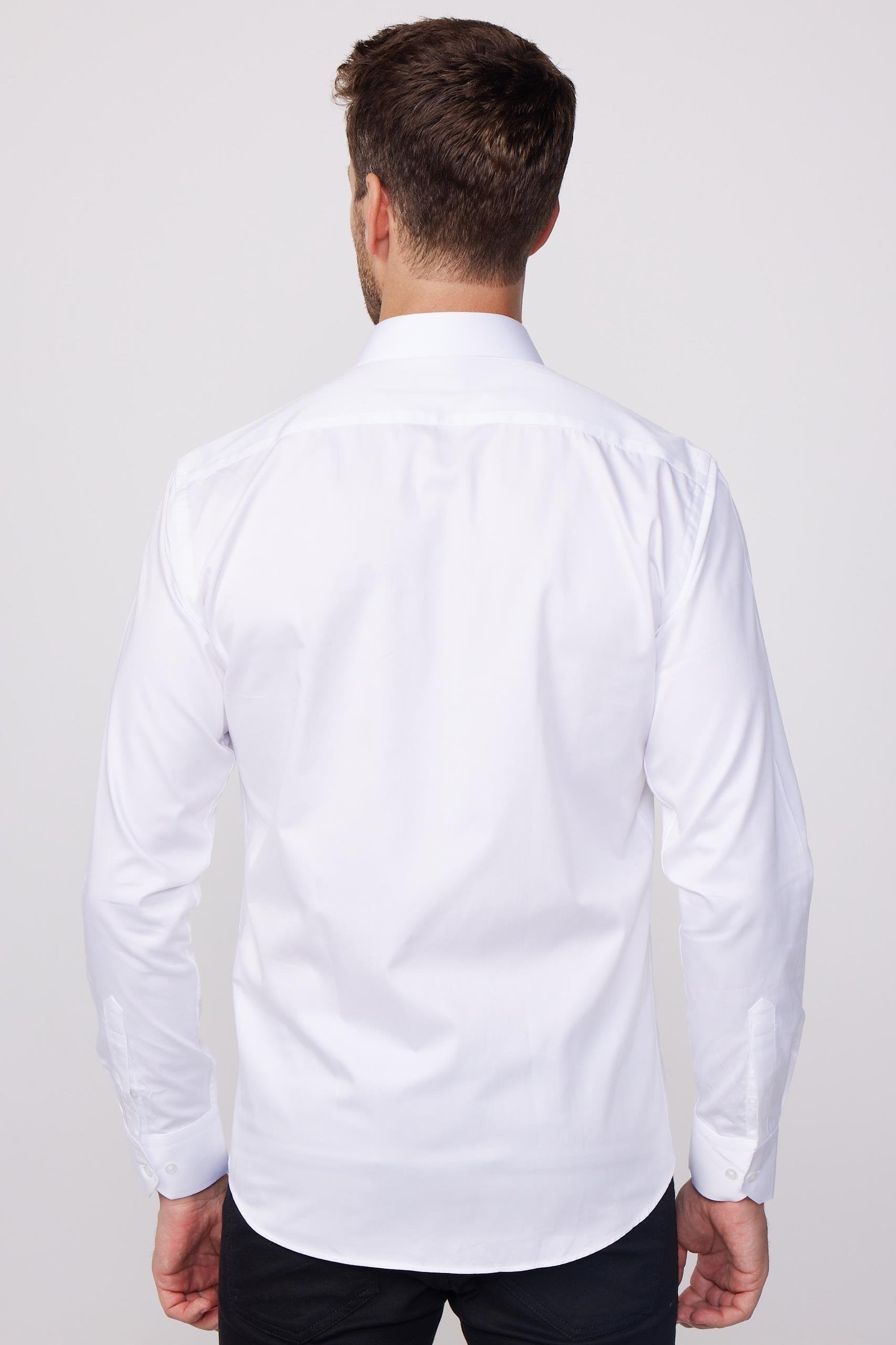 Men's Slim Fit Cotton Satin White Dress Shirt - White