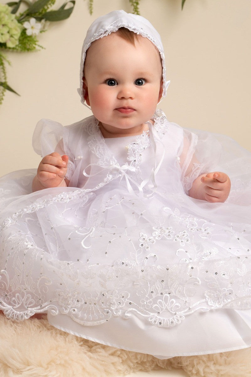 Baby Girls Baptism Gown White Set - White