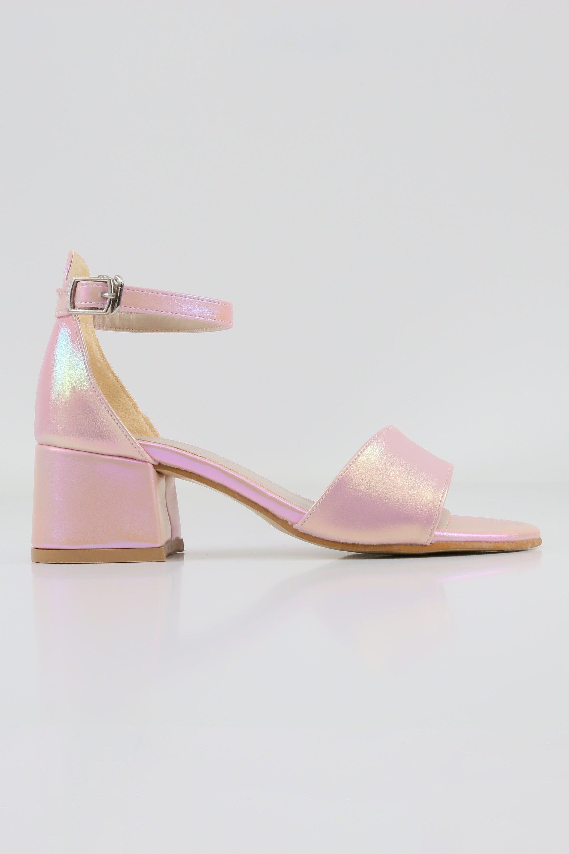 Girls Ankle-Strap Iridescent Block Heels Sandals - GRACE - Pink