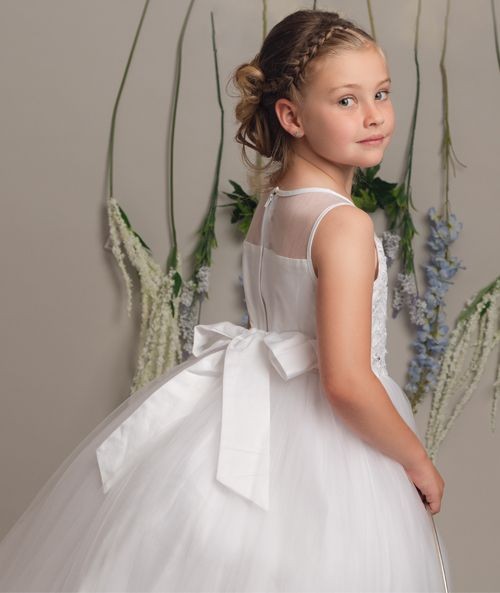 Floral Lace Embroidered Dress for Girls – MEGAN - White