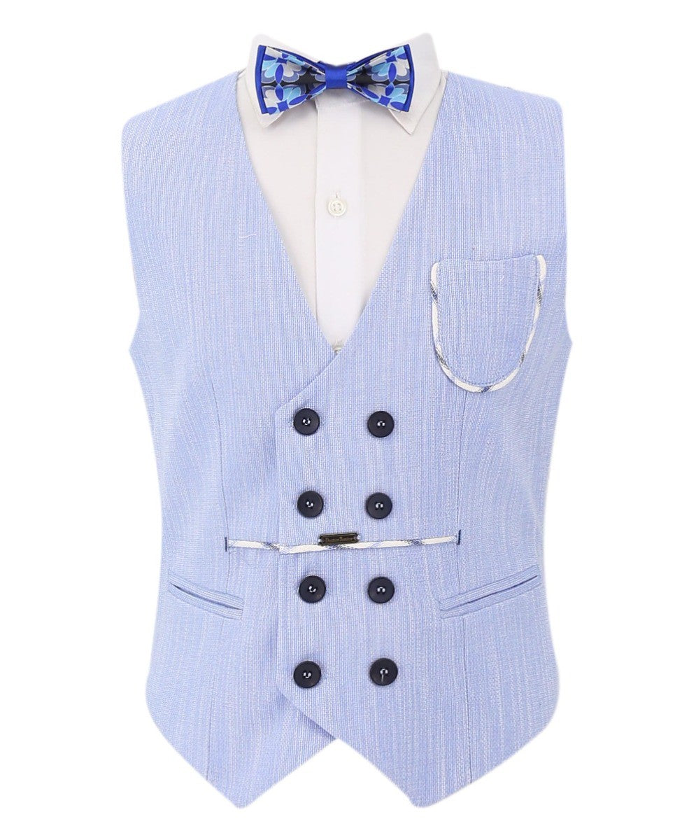 Boys Check Blazer and Double-breasted Waistcoat Suit Set - Blue