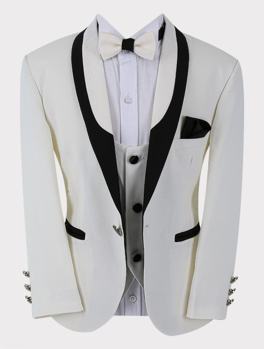 Boys All in One 6 Pieces Tuxedo Dinner Suit - HARRISON - Ivory