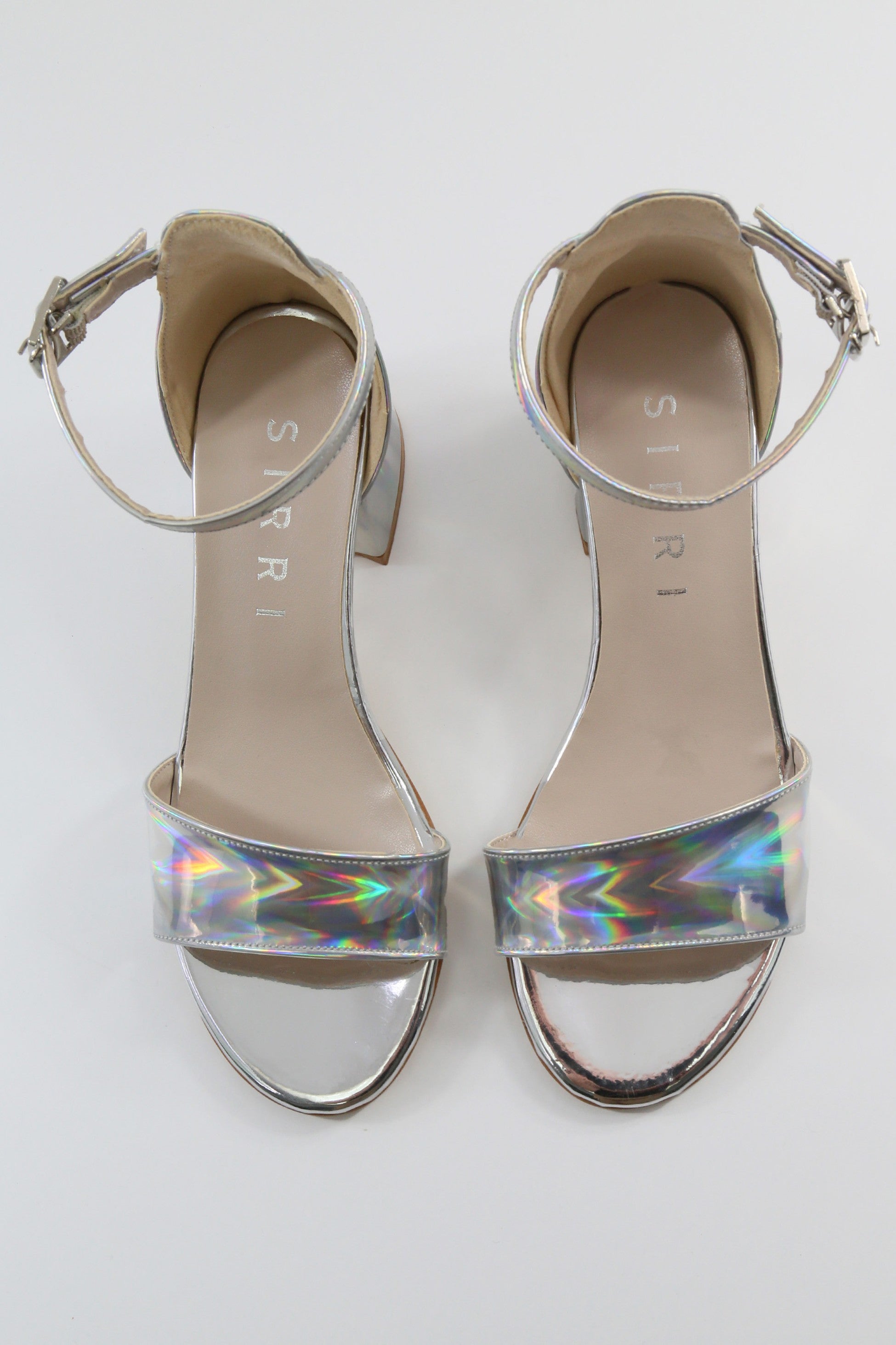 Girls Iridescent Block Heels Patent Sandals - NOVA - Silver