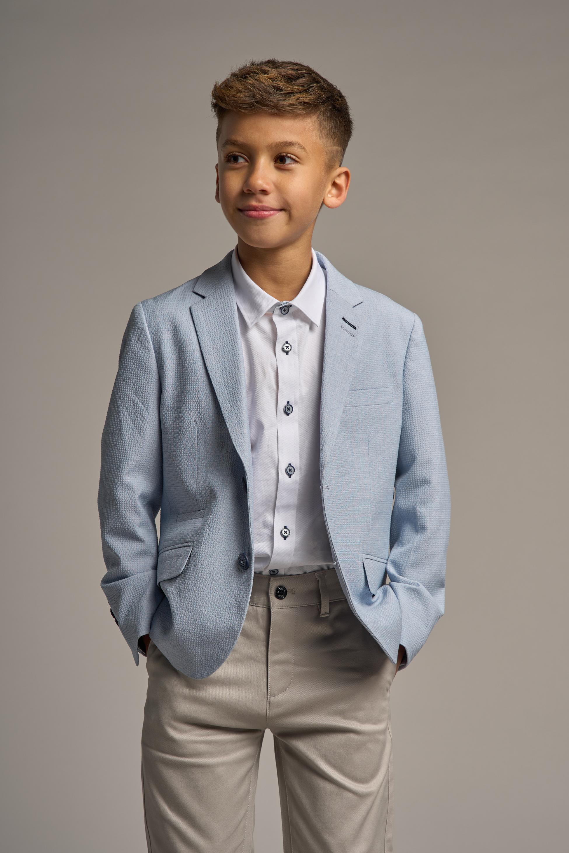 Boys Textured Slim Fit Suit Jacket SIREN - Sky Blue