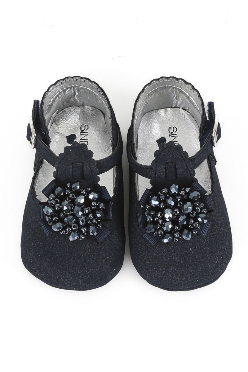 Baby Girls Pre-walker Shoes with Beaded Embellishmen - Navy Blue