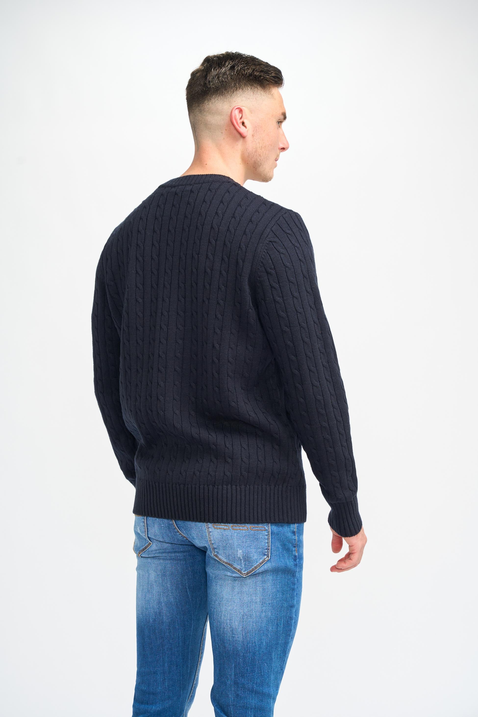 Men’s Wool Cable Knit Pullover Jumper - Foston - Navy