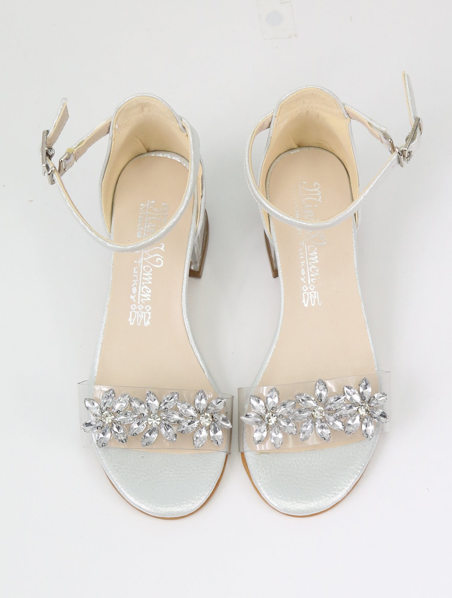 Girls Ankle-Strap Block Heels Sandals - WAKKO - Silver