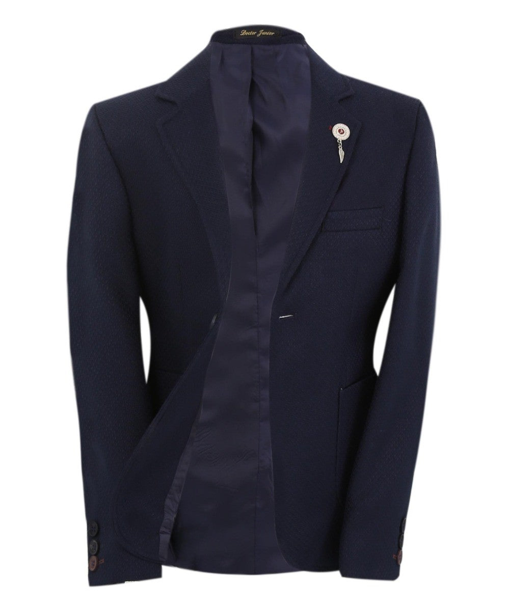 Boys Single Breasted Slim Fit Formal Blazer - GERRARD - Navy Blue