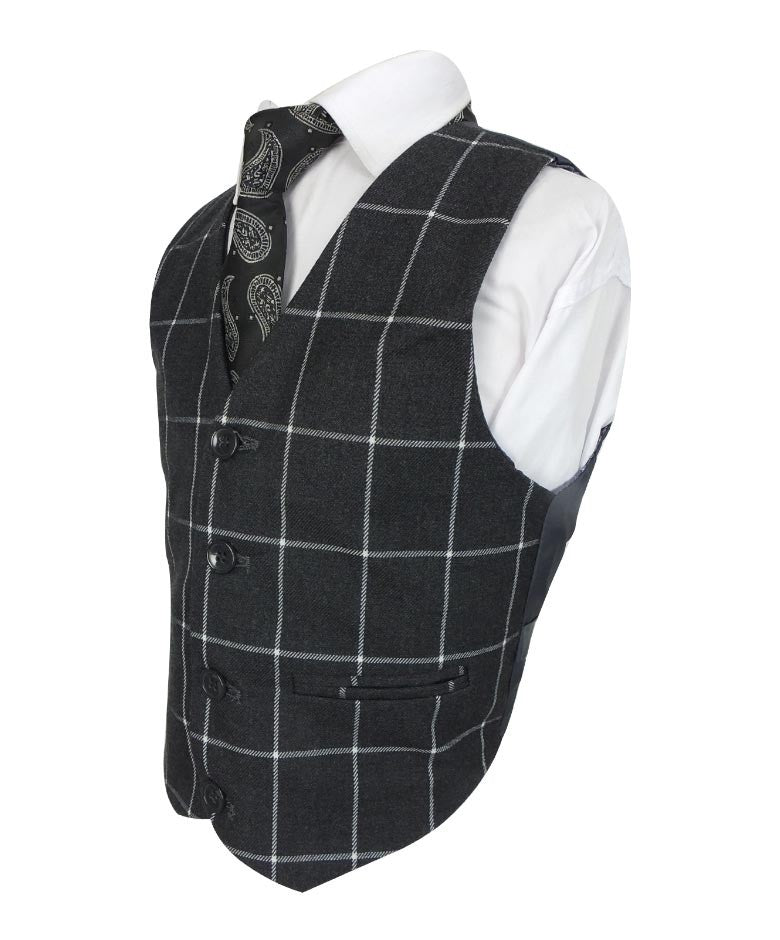 Boys Windowpane Check Suit Set - Charcoal Grey