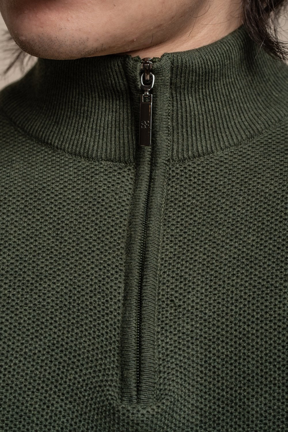 Men's Half Zip Knit Cotton Pullover - KYLE - Olive Green