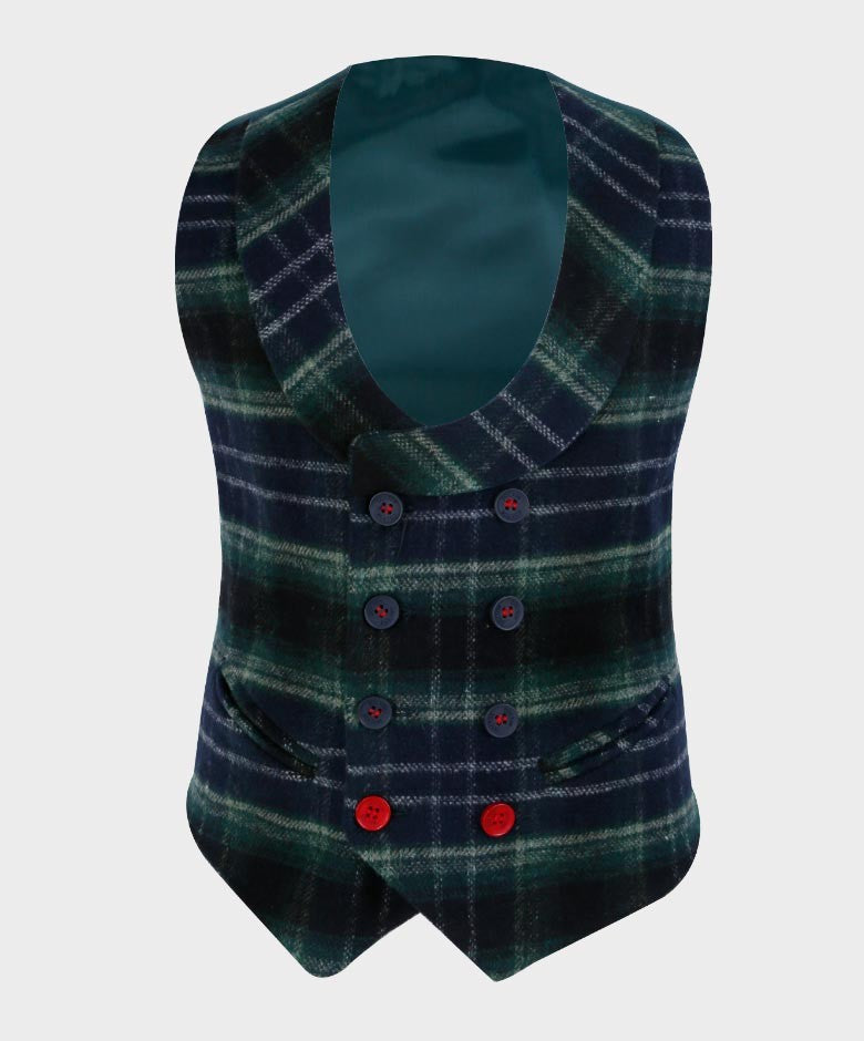 Boys Tailored Fit Blazer Waistcoat Set - Cashmere - Forest Green