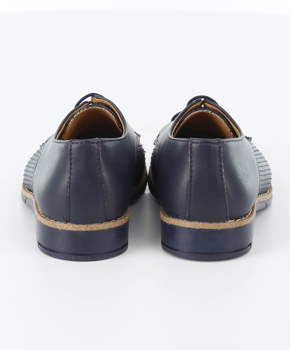 Boys Leather Lace Up Formal Shoes - Navy Blue