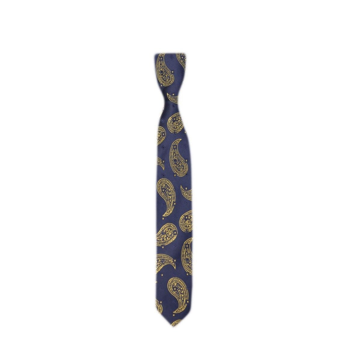 Boys & Men's Paisley Swirls Formal Tie & Hanky Set - Navy Blue - Gold