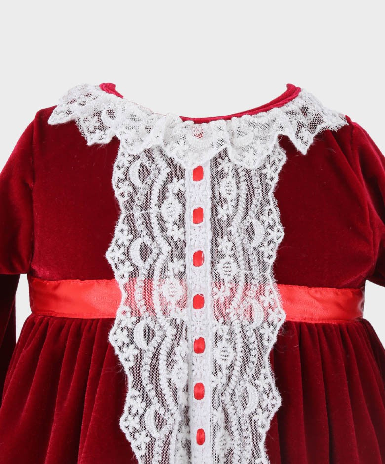 Baby Girls Smocked Velvet Sleeping Wear Set - Wine Red