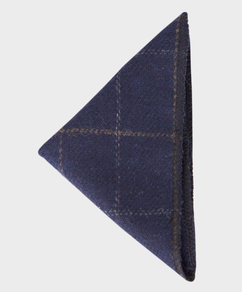 Boys Windowpane Tweed Navy Tie and Hanky Set - Navy Blue