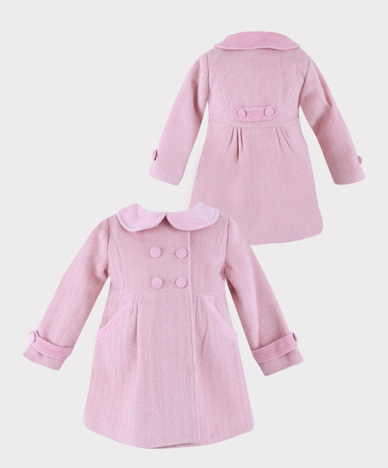 Girls Herringbone Formal Coat and Hat Set - Pink