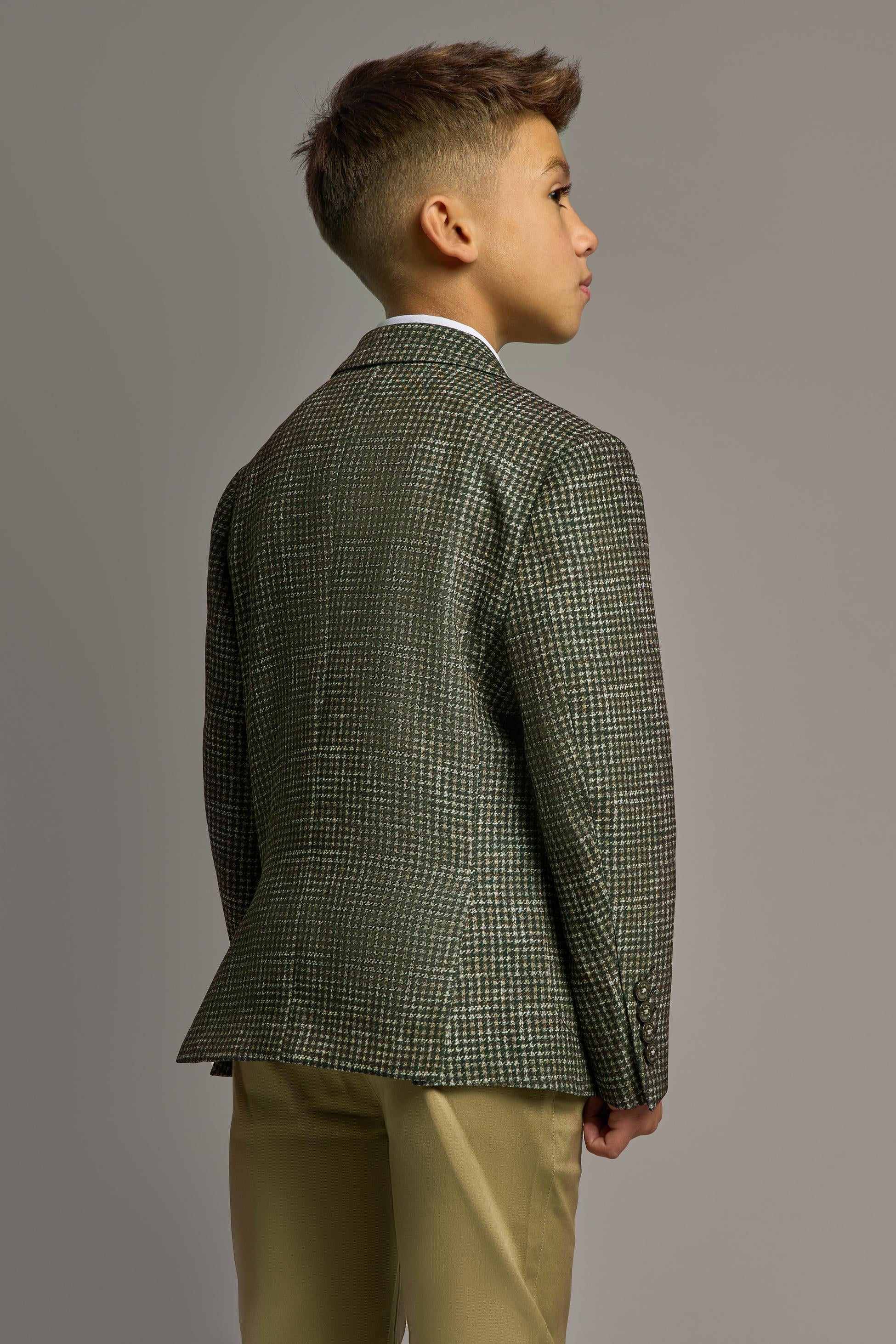 Boys Tweed Houndstooth Forest Green Blazer - RIVA - Green