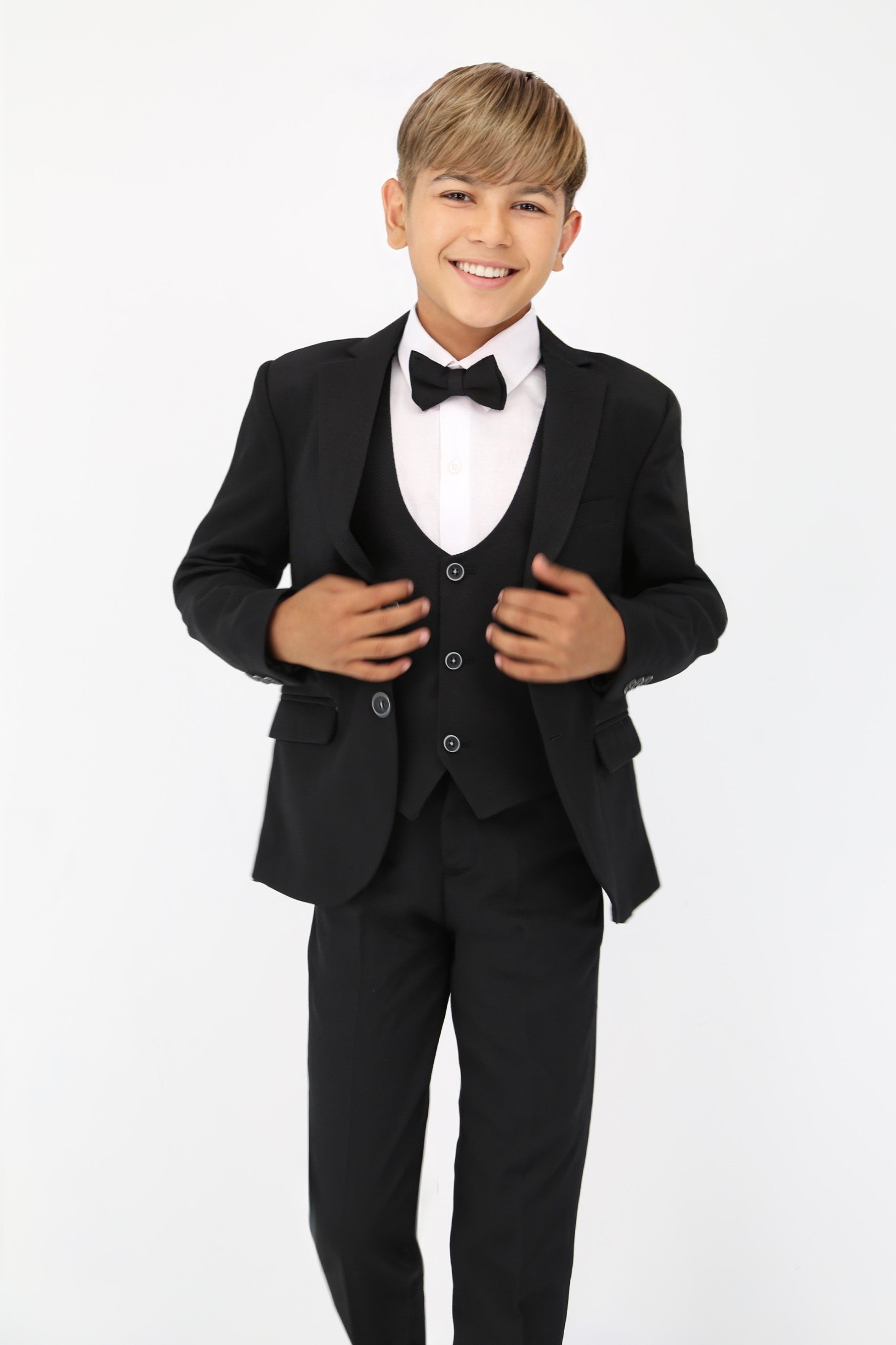 Boys' Slim Fit Self-Patterned 5 PC Suit Set - Black