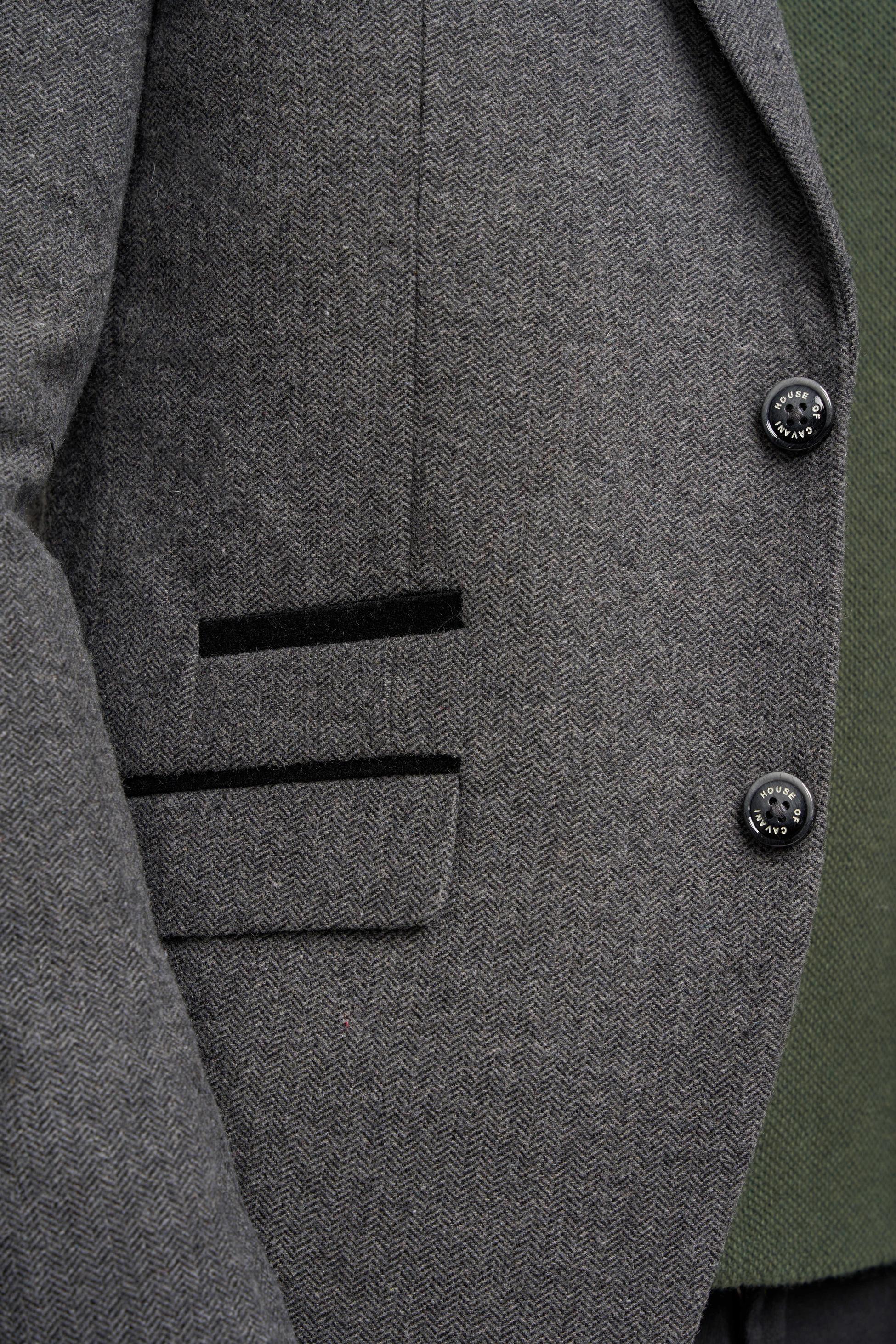 Men’s Grey Herringbone Tweed Suit Jacket - COSMO - Grey